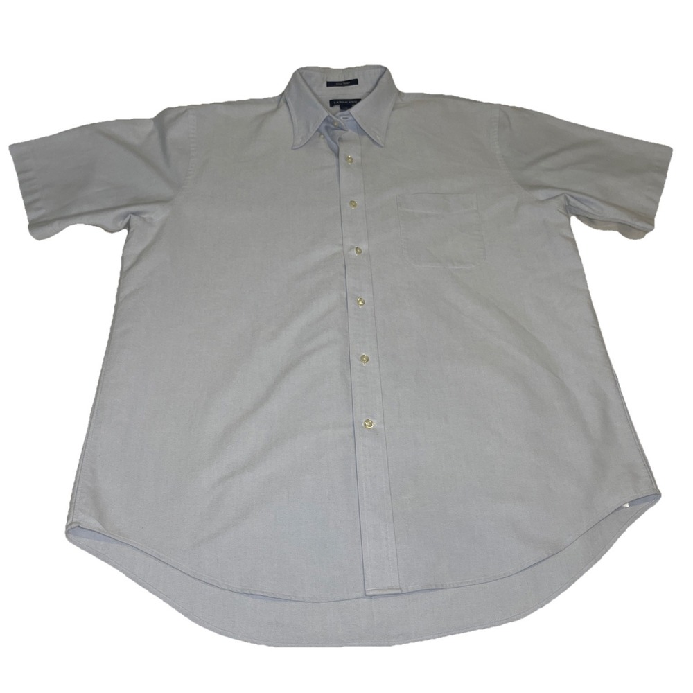 Lands End Hyde Park Large Collar Blue Button Down Shirt Preppy Short‎ Sleeve